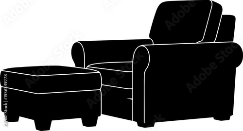 Comfortable armchair and ottoman silhouette for living room lounge area