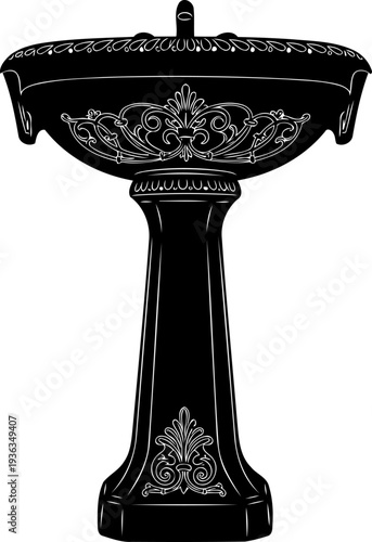 Decorative pedestal bathroom sink with floral carvings silhouette