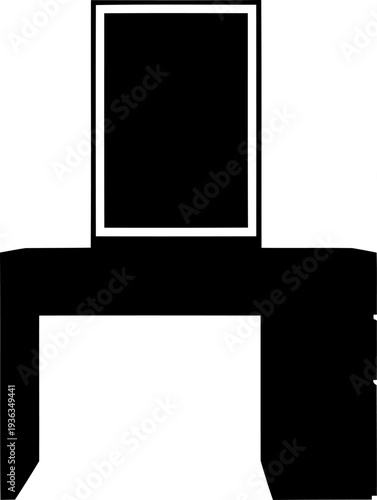 Dressing table with large rectangular mirror silhouette