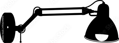 Industrial swing arm wall lamp silhouette with a conical metal shade