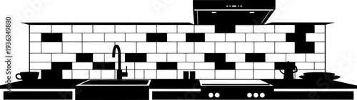 Kitchen countertop with sink and tiled backsplash