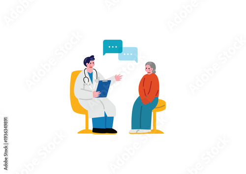 シニア女性を診察する男性医のイラスト