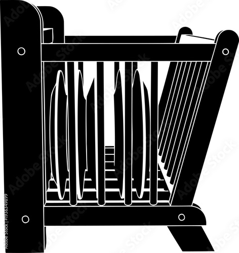 Kitchen dish drying rack silhouette holding ceramic plates