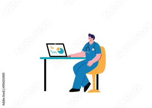 パソコンを操作する男性医のイラスト