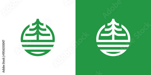 Dual meaning logo combining circle and pine elements, symbolizing balance, longevity, natural strength, sustainability, and harmony with evergreen nature.