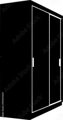 Modern bedroom sliding door wardrobe silhouette in perspective view