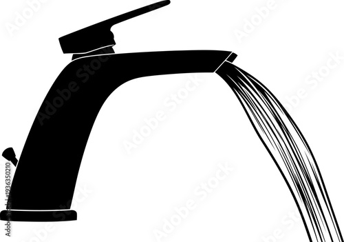 Modern bathroom faucet with flowing water stream silhouette