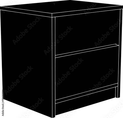 Modern bedside table silhouette with two drawers in isometric perspective