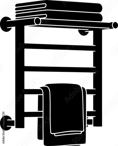 Modern heated towel warmer silhouette with folded towels