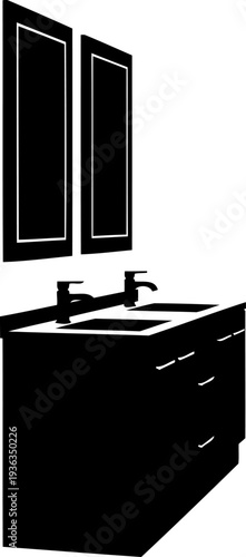 Modern double bathroom vanity with mirrors silhouette