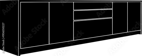 Modern media console silhouette with multiple storage compartments