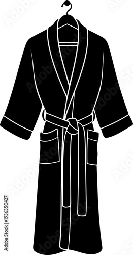 Morning dressing gown silhouette hanging on a hook for bathroom use