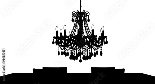 Ornate chandelier silhouette with multiple lights and hanging crystals