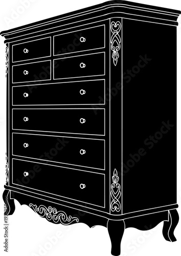 Ornate vintage dresser with multiple drawer compartments
