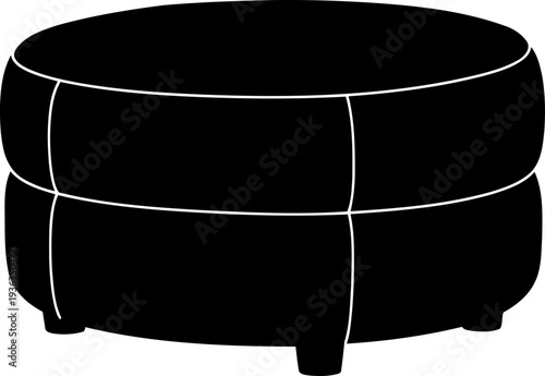 Padded round footstool silhouette with short legs