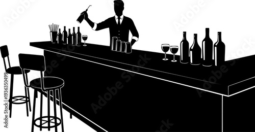 Professional bartender silhouette serving drinks at a stylish cocktail bar