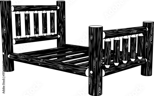 Rustic log bed frame silhouette for cabin