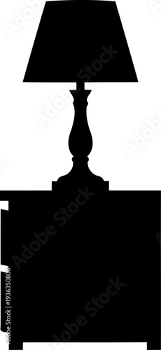 Table lamp on nightstand silhouette for bedroom lighting and decor