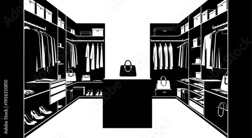 Spacious walk in closet interior storage silhouette