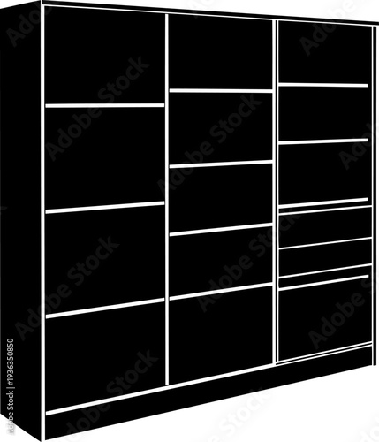 Tall modular storage cabinet silhouette with multiple vertical sections