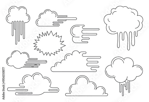 Collection of Stylized Cloud Icons and Speech Bubble