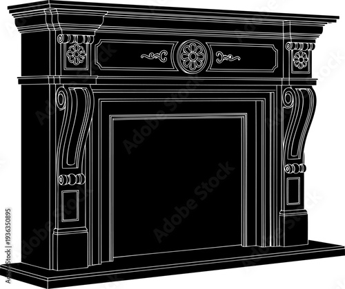 Traditional hearth surround silhouette with column details and floral motifs