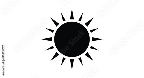 Simple black sun icon with radiating pointed rays against a white background