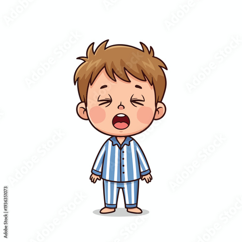 Sad Child in Pajamas Expresses Discomfort or Sleepiness