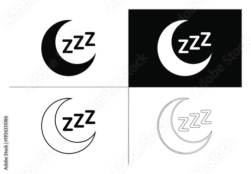 Four Variations of a Crescent Moon with Zzz Symbol for Sleep