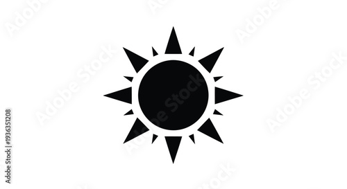 Black sun icon with radiating triangular spikes on a white background
