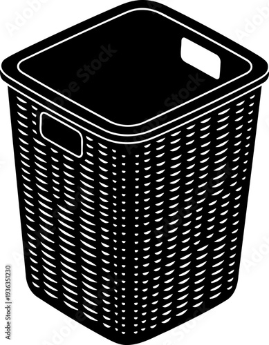 Woven laundry basket silhouette featuring side handles for home organization