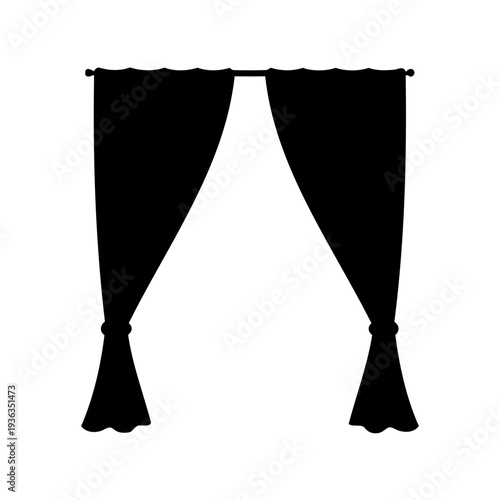 Elegant black curtain silhouette against a white background, creating a minimalist aesthetic