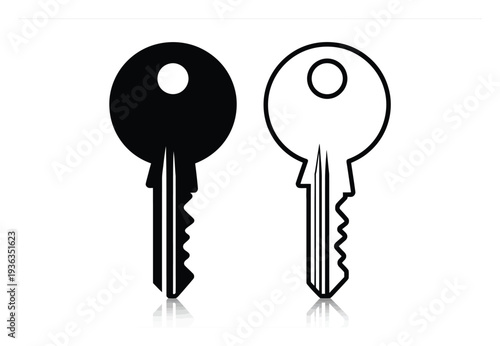 Two Keys: One Solid Black, One Outline, with Reflections