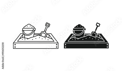 Vector illustration of two sandbox trays with shovels and bowls