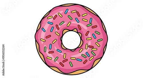 Pink Frosted Donut with Colorful Sprinkles, Isolated on White Background