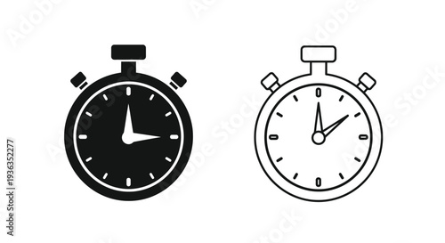 Two black stopwatch icons one filled and one outlined facing right