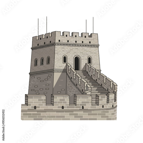 Ancient stone watchtower with stairs, part of a defensive wall structure