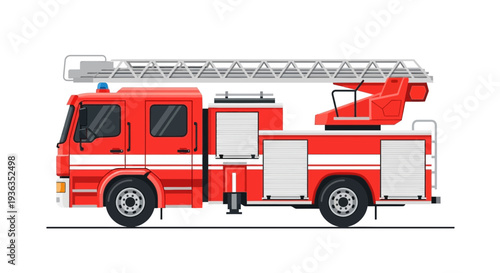 Red Fire Truck with Ladder - Emergency Vehicle Illustration