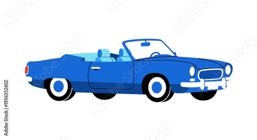 Retro Blue Convertible Car Illustration - Vintage Vehicle Design