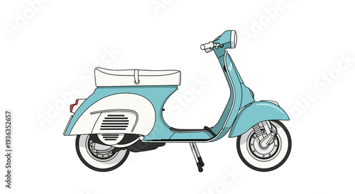 Retro Turquoise Scooter Isolated on White Background, Vintage Transportation