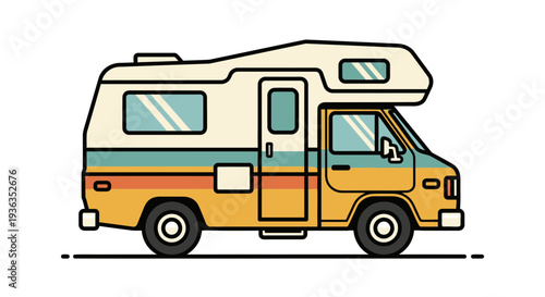Retro RV Camper Van Illustration - Vintage Recreation Vehicle for Travel