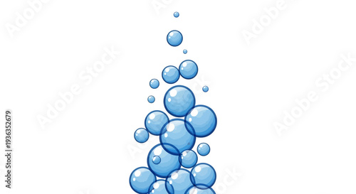 Rising Blue Water Bubbles, Underwater Liquid Effect, Isolated.