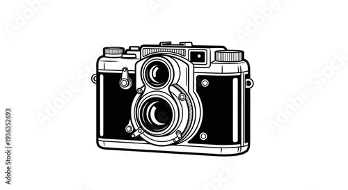 Retro Twin Lens Reflex Camera Illustration, Vintage Photography Icon