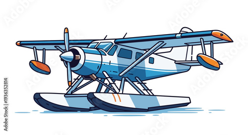 Принти на полотні Seaplane Illustration: Twin Engine Aircraft on Water Floats