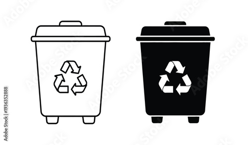 Recycling bins with recycle symbols on for eco friendly waste management