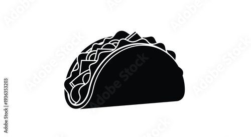 Simple black and white illustration of a filled taco on a white background
