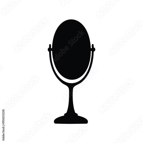 Black Silhouette of an Oval Vanity Mirror with Stand on White Background