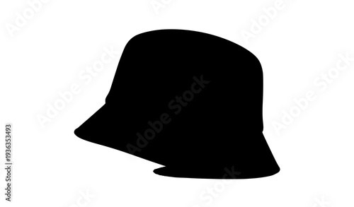 Black bucket hat vector illustration with logo patch, casual fashion accessory for streetwear and everyday style