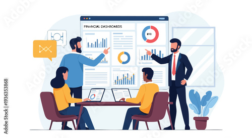 Business team analyzing financial data and charts.