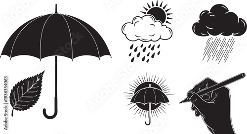 Rainy Day Icons and Symbols in Black and White